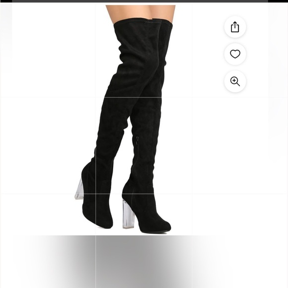 Wild Diva Blossom Faux Suede Thigh High Lucite Block Heel Boot, Size 7 - Picture 2 of 12